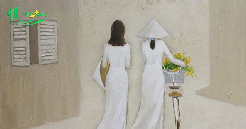 tranh vẽ người phụ nữ Việt Nam mặc áo dài