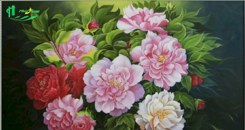 tranh hoa mẫu đơn 9 bông